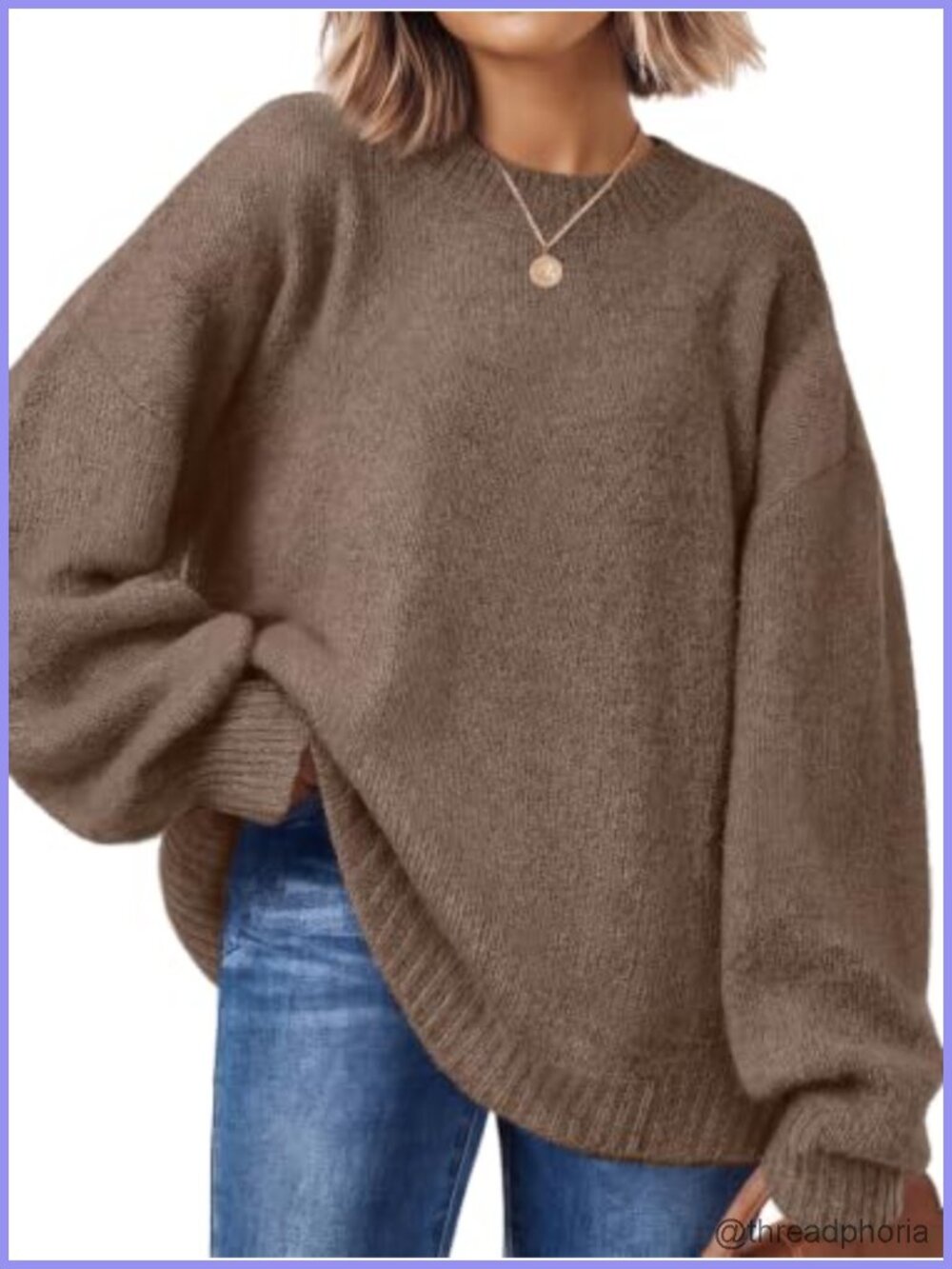 Oversized Crewneck Pullover Sweater for Women Fall Winter Cozy Knit Top